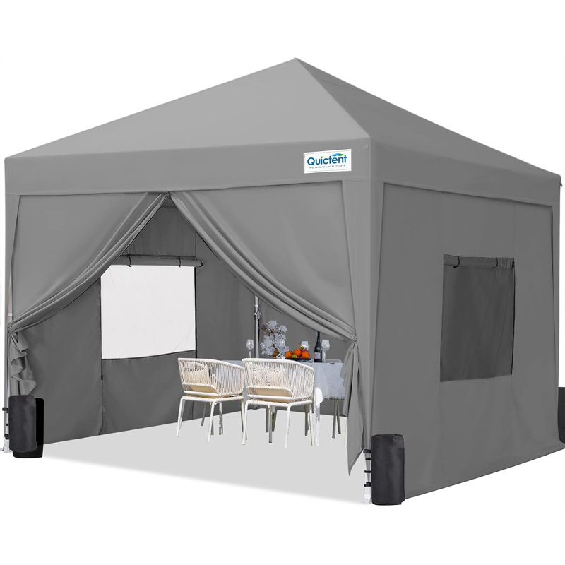 Quictent 3x3m (10x10ft) Pop Up Canopy Gazebo with Mesh Window Sidewalls, Adjustable Height Event Shelter, Portable Tent for Garden Party, Camping, Beige