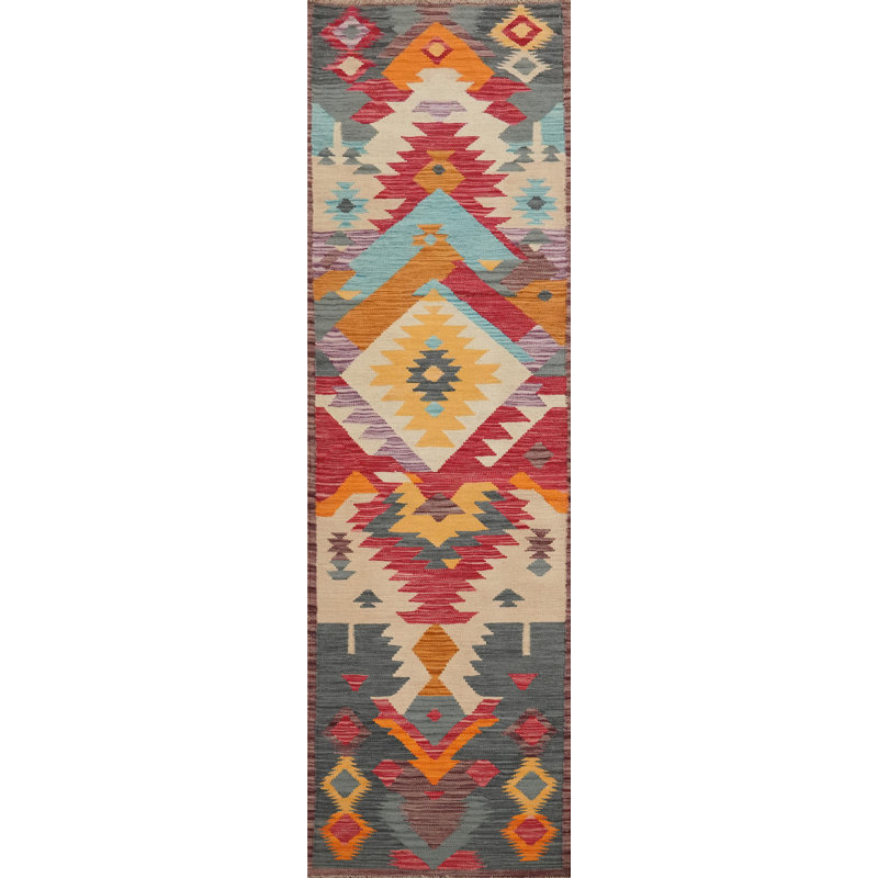 Vegetable Dye Wool Kilim Flat Weave Runner Rug 2x8