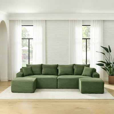 Boneless 115"Modular Sectional Corduroy Couch with 2 Ottomans,Luxury Durable Comfort U Shaped Sofa,No Assembly Required for Living Room