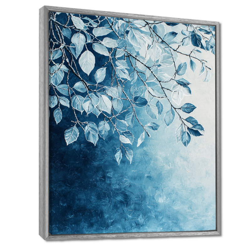 Branches de feuilles blanches givrées I - Feuilles, impressions encadrées, H 44 po x l 34 po, Argent argent