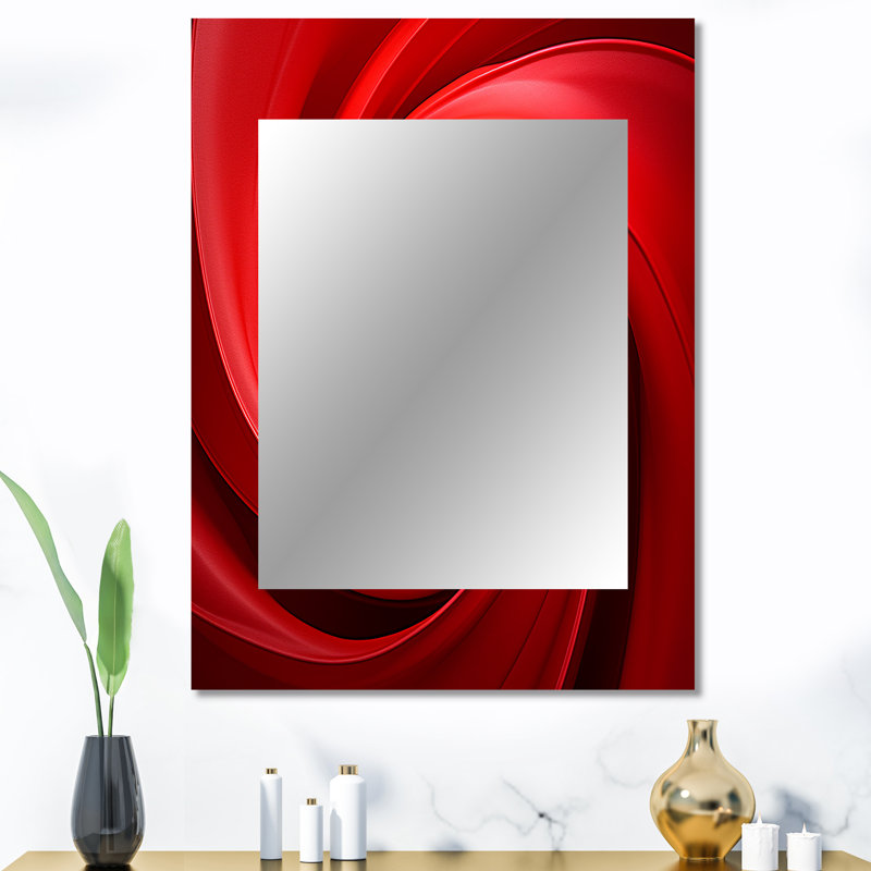 Red Perpetual Pulse Vortex - grand miroir mural spirales abstraites, miroir décoratif rouge, impression d'art en métal