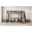 Lit mezzanine double en métal avec escalier, table de rangement basse et tablettes de rangement, noir