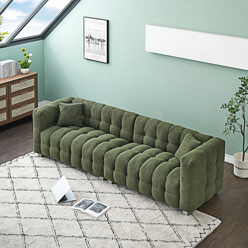 Upholstered Sofa, Gray Polyester Blend, 28" H x 102" W x 29" D