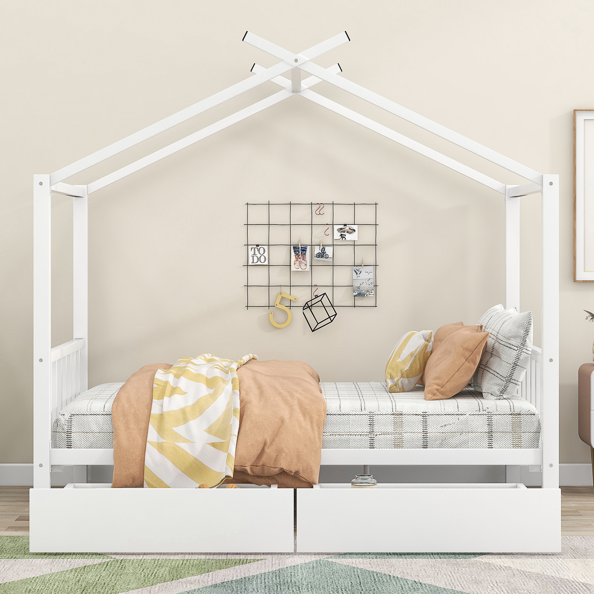 Harper Orchard Full Size Bed, Storage Bed, House Bed with Two Drawers, Headboard and Footboard