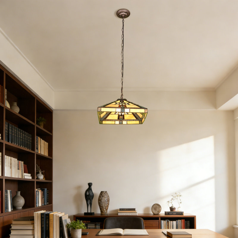 Luminaire suspendu en vitrail, style géométrique Mission