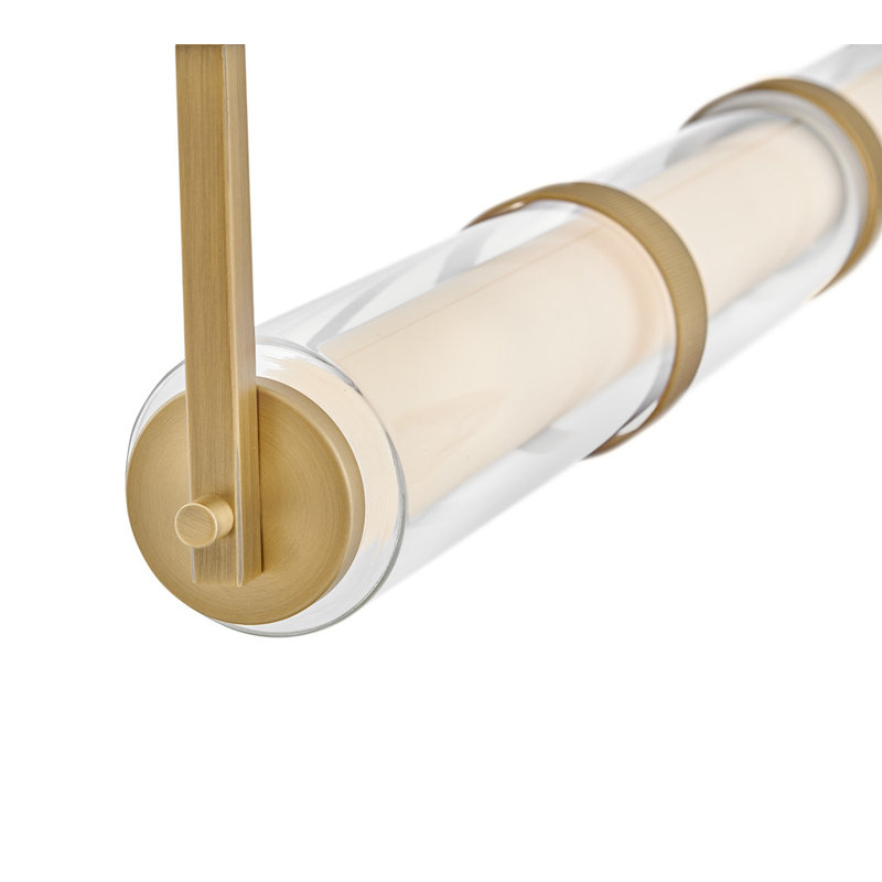 Cy Integrated LED Linear Pendant w/ Clear & Etched Opal Glass, Lacquered Brass