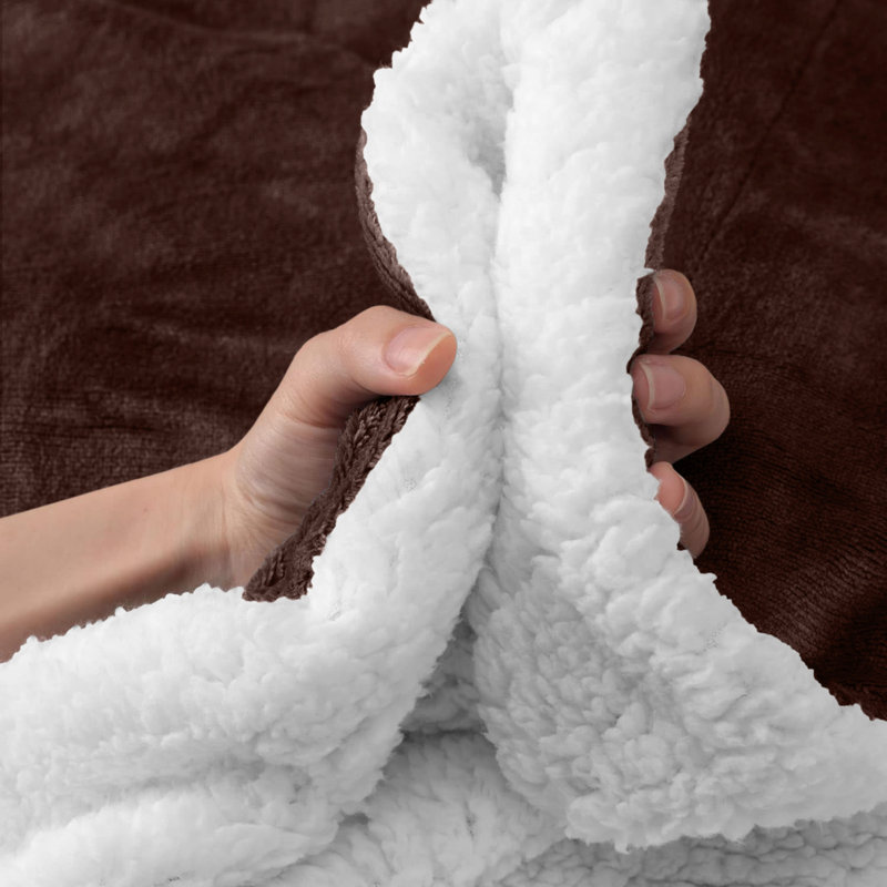 Misuzu Super Soft Reversible Sherpa Fleece Blanket, Single, Brown