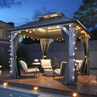 Pavillon de jardin extérieur en bois de cèdre permanent en bois de cèdre avec toit double en acier galvanisé l 10 pi x P 10 pi pour terrasse, jardin, terrasse