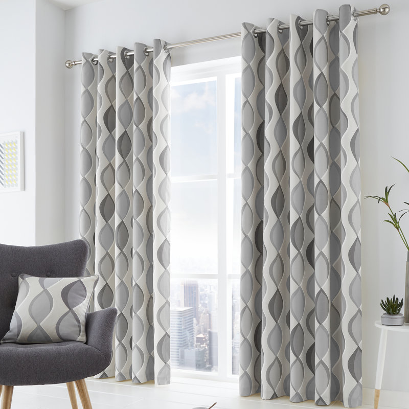 100% Cotton Ready Made Eyelet Curtain, Grey, Width 229 x Drop 183 cm