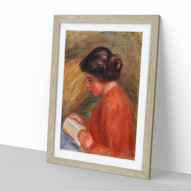 Young Woman Reading by Pierre-Auguste Renoir - Picture Frame Painting, 48cm H x 36cm W x 2cm D, Oak
