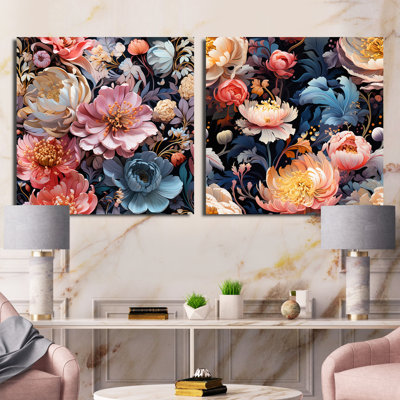 Livio - Ensemble de 2 collages carrés floraux