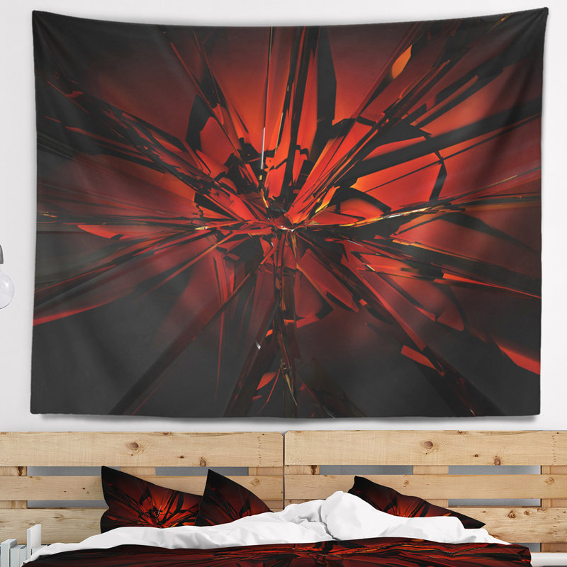 Tapisserie en cristal rouge en 3d abstract belle, H 32 po x l 39 po