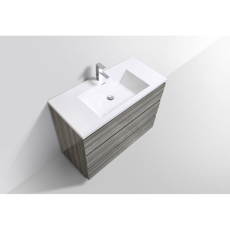 Single Bathroom Vanity Base Only, High Gloss Ash Gray