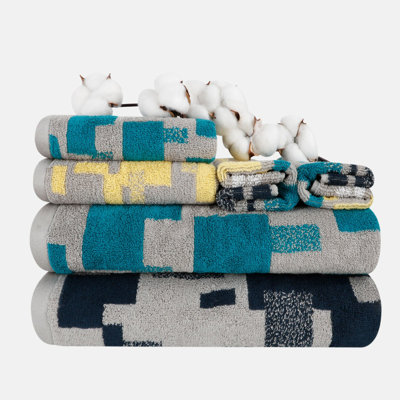 Pattern Plum Garden Organic Cotton Bath Towel Set: 550 GSM Super Absorbent & Quick-Dry, Bath, Hand & Washcloth Towels (28x55"/16x28"/13x13") with Hanging Loop - Vacuum Packed for Bathroom, Spa, Hotel & Gym, OEKO-TEX Certified