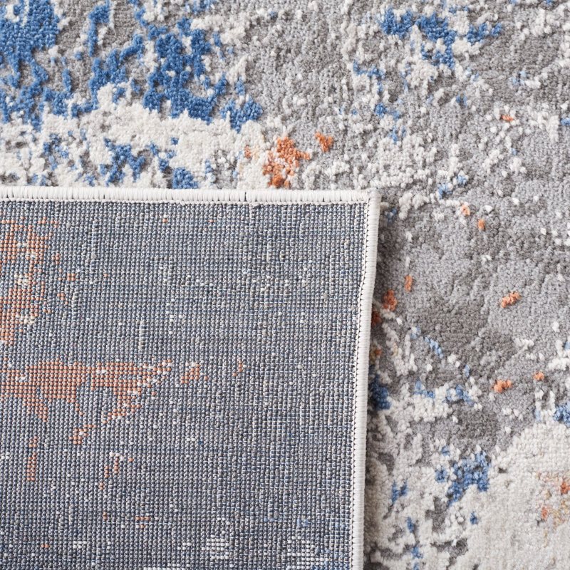 Tapis gris / bleu en polypropylène tissé à la machine Chandlor, Tapis de couloir 2 pi 2 po x 8 pi