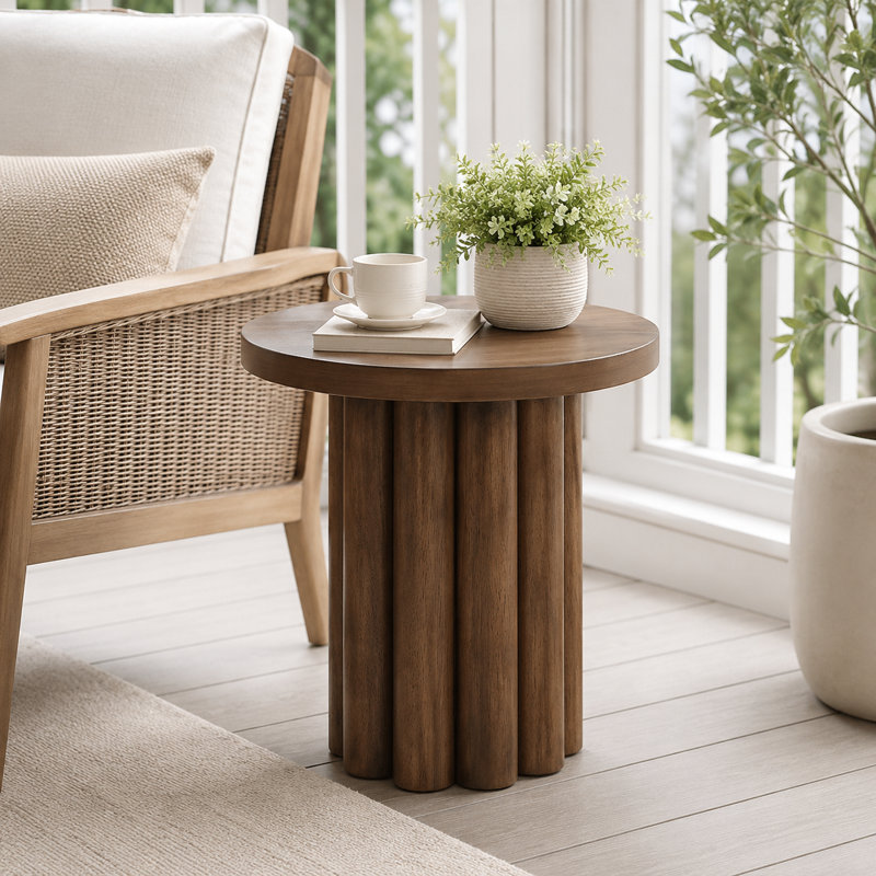 Table d'appoint ronde en noyer avec pied cannelé, table de chevet moderne pour salon, chambre ou salon