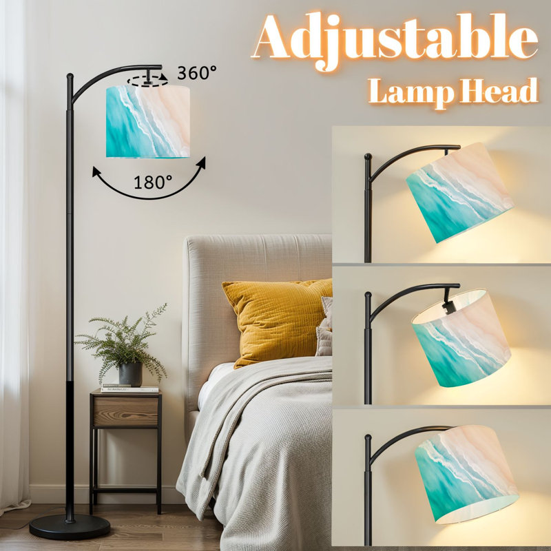 Lampe sur pied à arc avec abat-jour réglable Vagues océaniques se rencontrant Sandy tons pastel Lampe sur pied côtière été