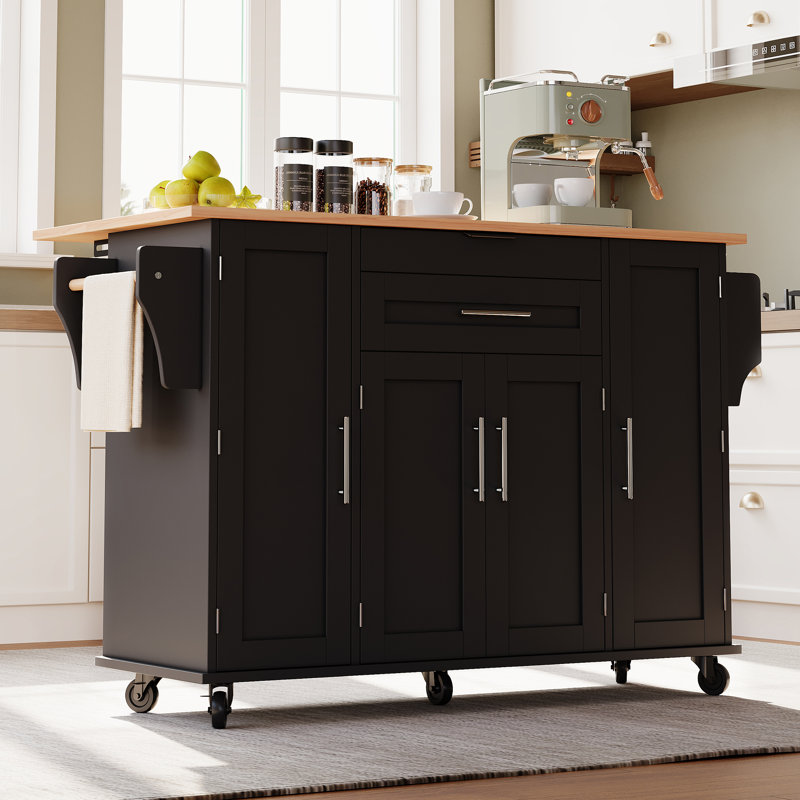 92 cm W Kitchen Island with Top, Black