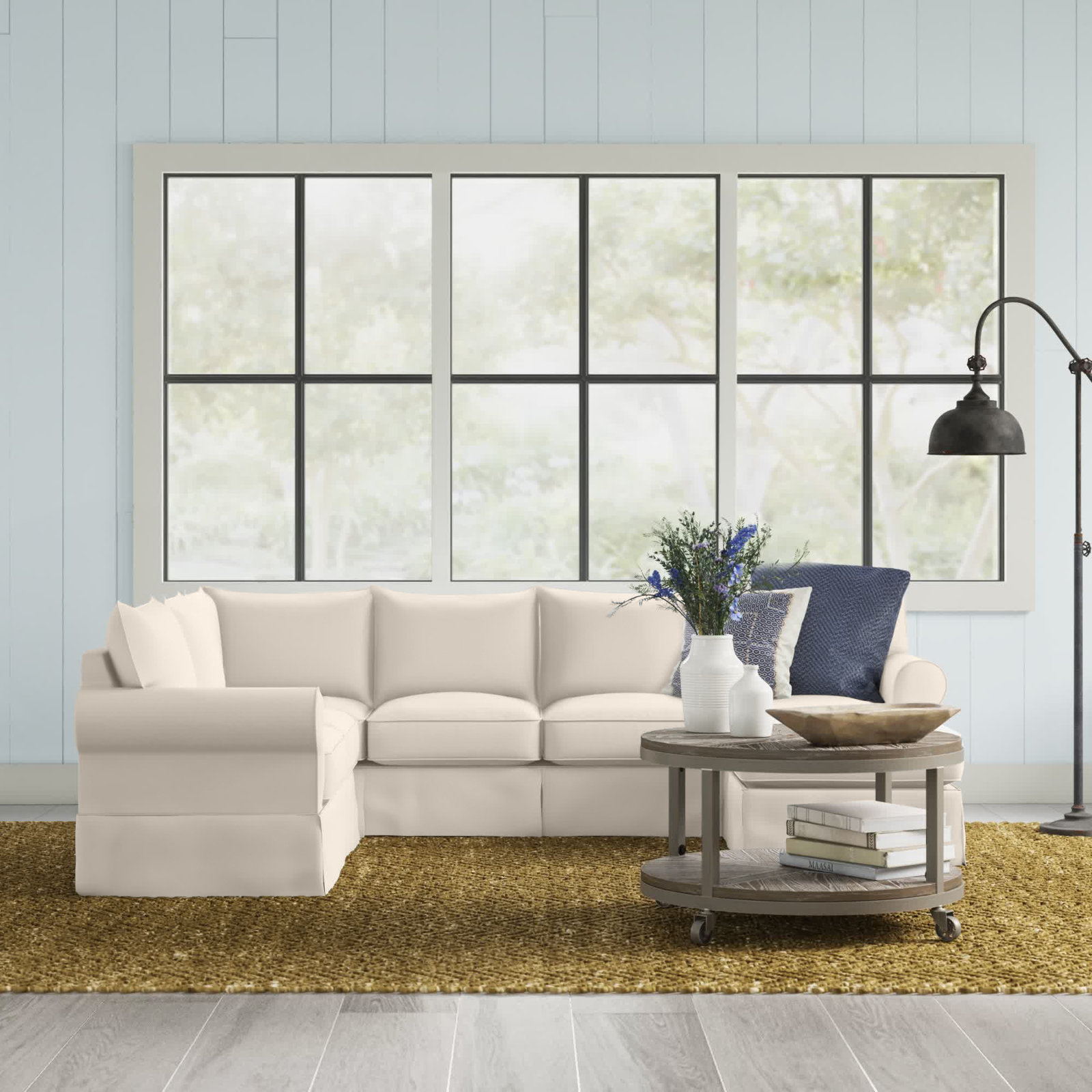 Amari Slipcovered U-Sectional, Left Hand Facing, Bella Ink Blue Performance Velvet