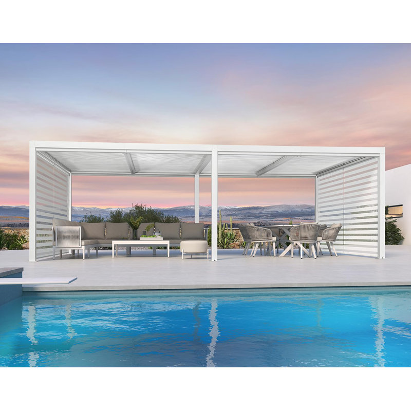 Pergola en aluminium avec abat-jour roulant, 2 côtés courts