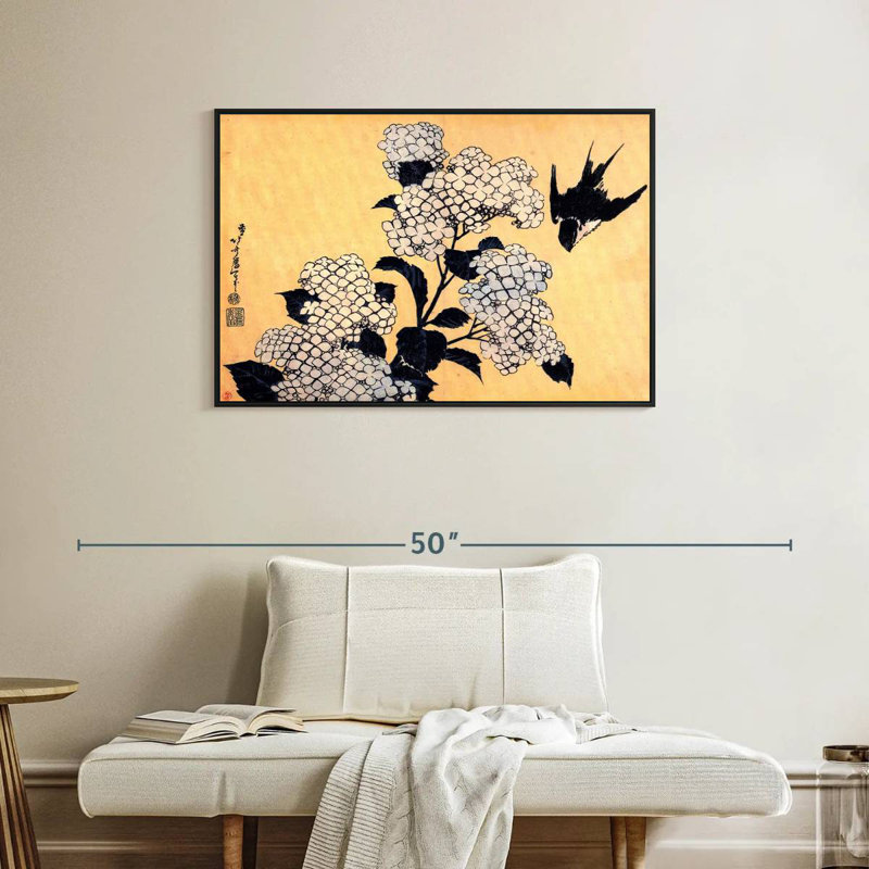 Harnek Hydrangea And Swallow, 25" H x 37" W