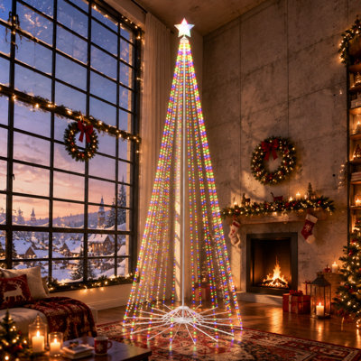 Guirlande lumineuse de 3,65 m (12 pi) en forme de cône de Noël, préilluminée avec 1183 DEL multicolores/blanches pour jardin, terrasse, marché