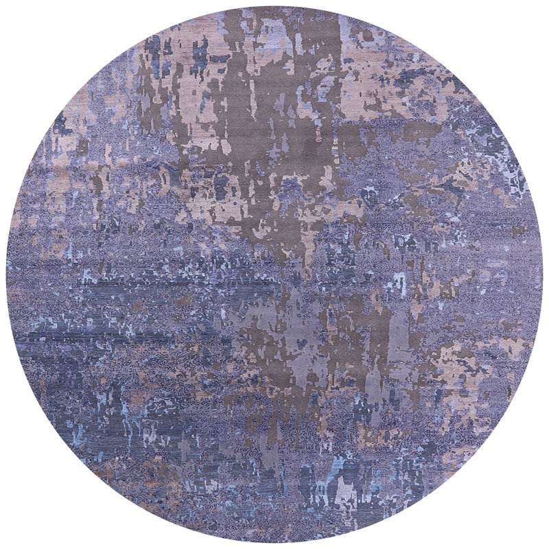 Tapis mauve / brun à motif abstrait Burgettstown, Rond 4 pi