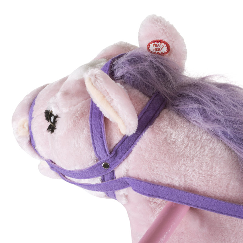 Cheval à bascule Spring - jouet gonflable en peluche avec sons amusants, poignées en bois et étriers réglables pour enfants de 3 à 6 ans par Happy Trails (rose)