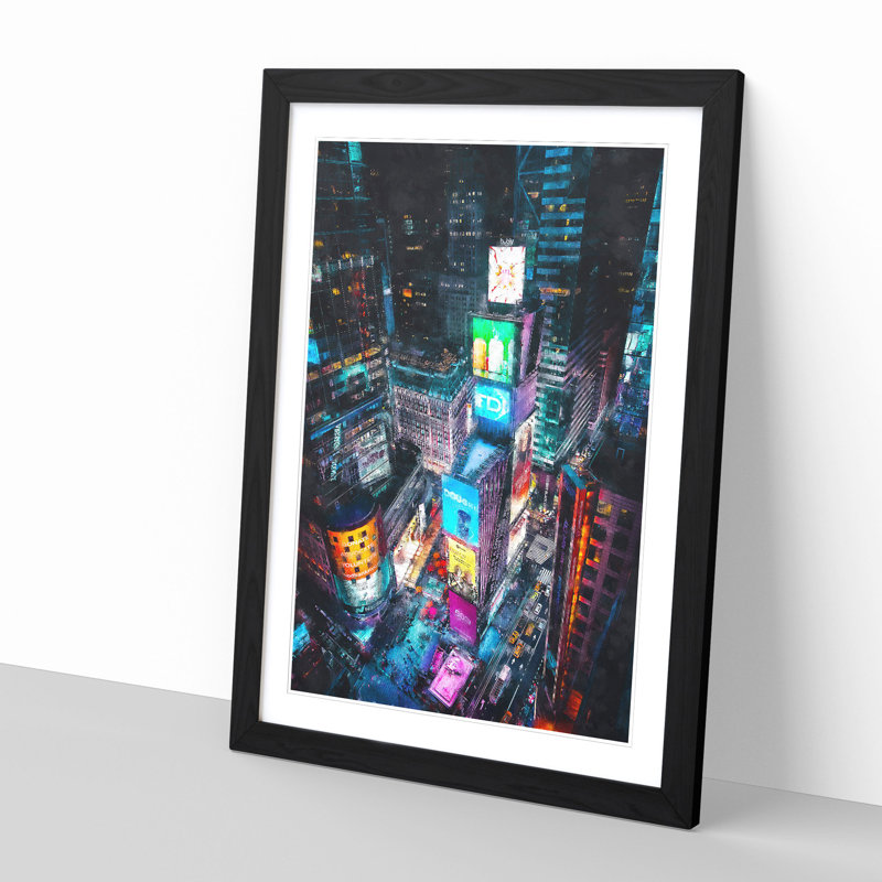 Times Square in New York City - Picture Frame Painting Print on MDF, 33cm H x 24cm W x 2cm D, Black Framed
