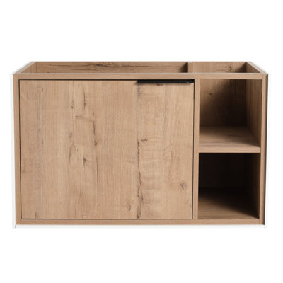 Meuble-lavabo de salle de bain 30 po, porte à fermeture en douceur, couleur chêne imitation, look moderne, armoire 1 porte, 2 tablettes, teinte de contreplaqué, construction