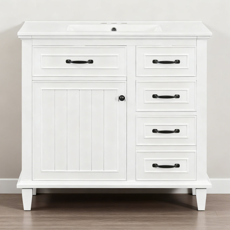 Meuble-lavabo simple 36 po avec comptoir en céramique, Bleu gris