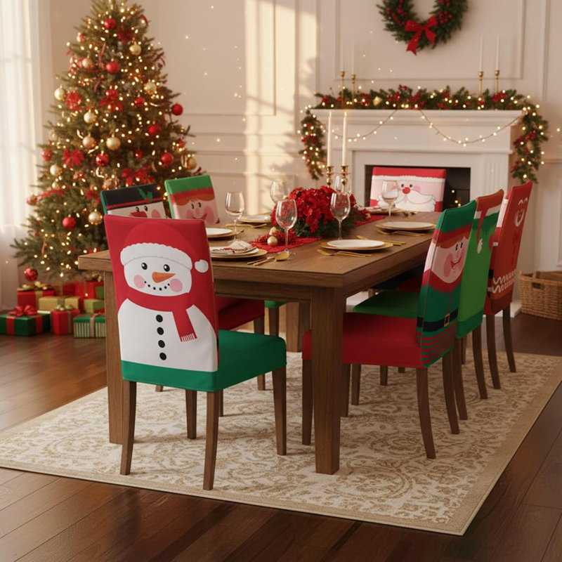 Housses de chaise de Noël - rouge et vert - Housses de Noël pour chaises de salle à manger, fête de Noël et décoration intérieure