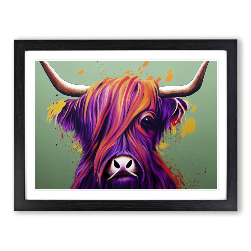 Highland Cow Splash Vol.2 Abstract - Single Picture Frame Print, Black, 25cm H x 34cm W x 2cm D
