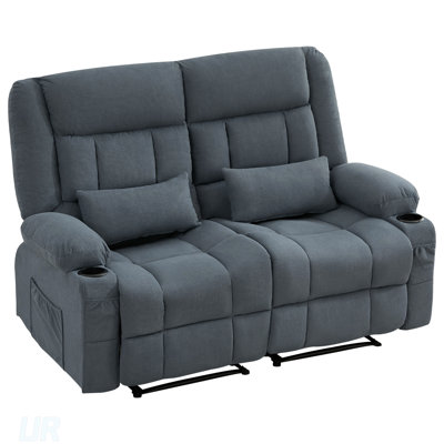 Recliner Loveseat With Cup Holders, Manual Oversized Recliner For Living Room, Ergonomic Design With Side Pocket