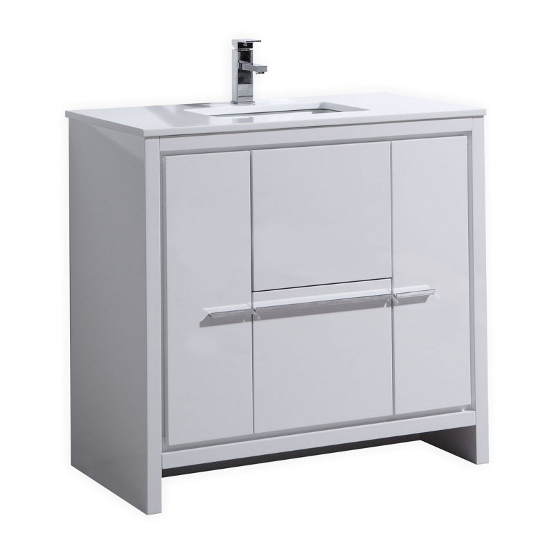 Ensemble de meuble-lavabo simple pour la salle de bain Meraris, Blanc très luisant