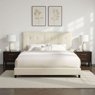 Lit tapissier beige avec 3 lattes de soutien et cadre emboîtable moderne en mousse