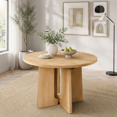 Solid Wood Extendable Round Dining Table with Removable Leaf
