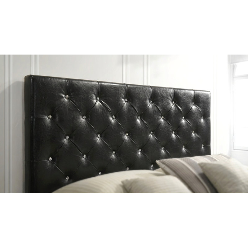 Structure de lit tapissier moderne en similicuir avec tête de lit haute rembourrée, tête de lit capitonnée, système de support de matelas à lattes en bois robuste, aucun sommier requis, assemblage facile