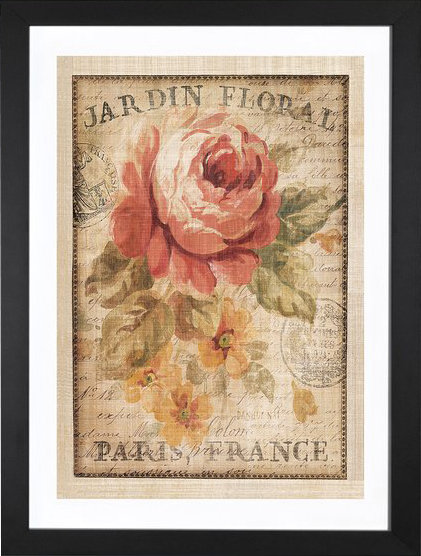 «Parisian Flowers II» par Danhui Nai, impression, H 32 po x l 24 po x P 1 po, Papier encadré noir