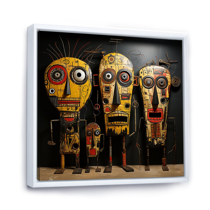 Tribal masque africain II - Masque africain, art mural, Cadre flottant blanc, H 30 po x l 30 po x P 1,5 po