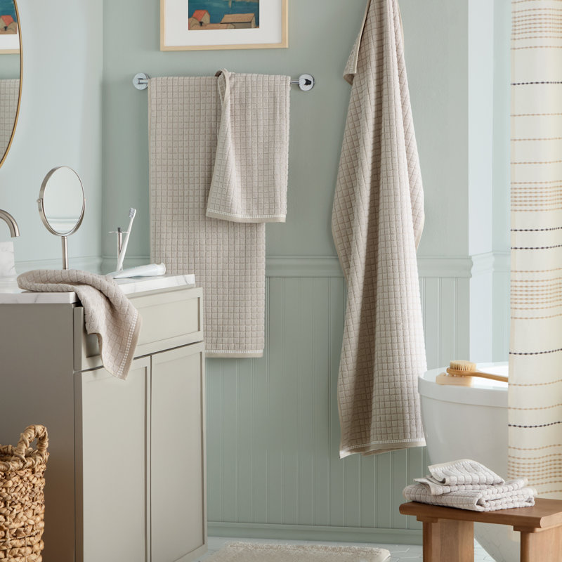 TOWN & COUNTRY EVERYDAY 6-Piece Textured Windowpane Set, 2 Bath, 2 Hand, 2 Wash, 100% Cotton, Beige
