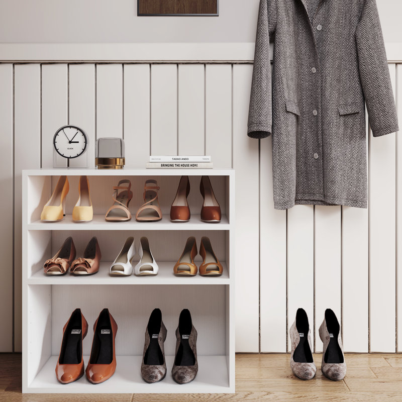 Latitude RunÂ® Shoes Rack, Free Standing Wood Closet Organizer Unit, Ivory White, 25.2" H x 27.6" W x 12" D