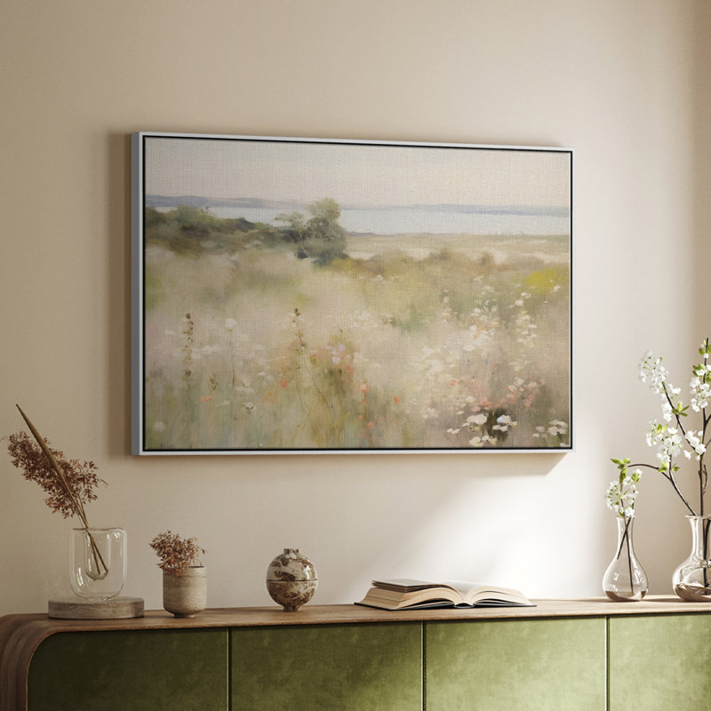 Paysage rétro - I, Toile encadrée flottée blanche, H 17 po x l 25 po x P 2 po