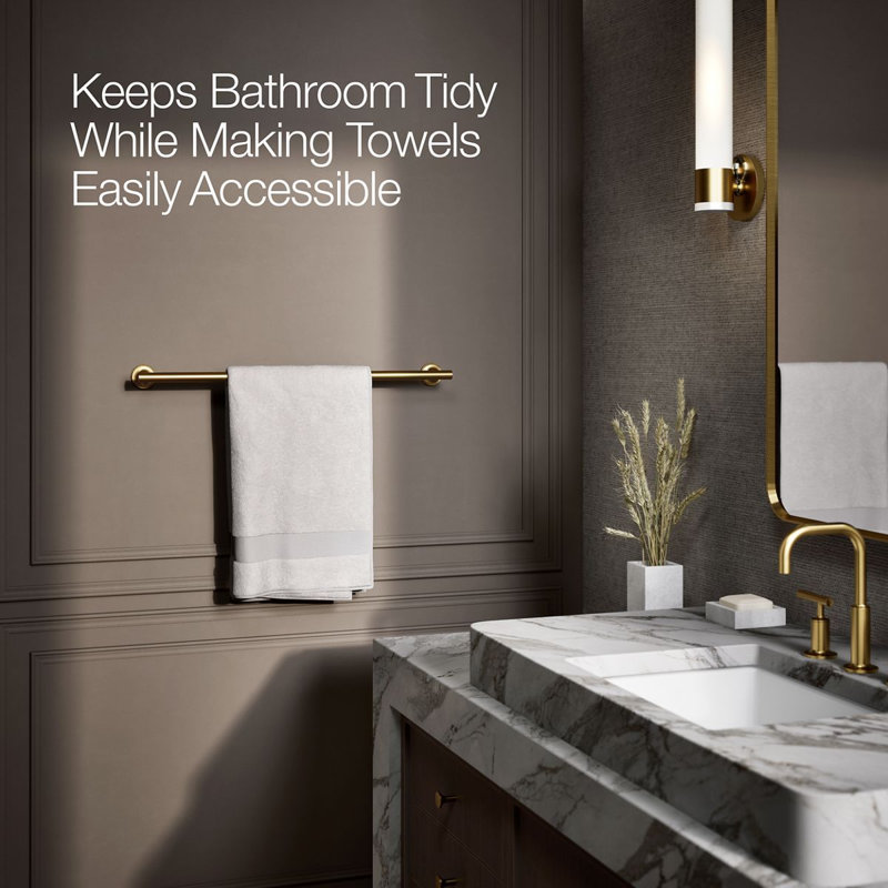 Purist® Wall Mounted Round Towel Bar, Metal Wall-Mounted Towel Holder, 1.875" H x 25.945" L x 3.25" D