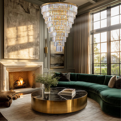 Lustre en tube de cristal à niveaux de 48 pouces, luminaire suspendu 45 lumières E12 avec 580 tiges de cristal, cadre en métal poli miroir, chaîne réglable de 79 po, ampoules DEL incluses
