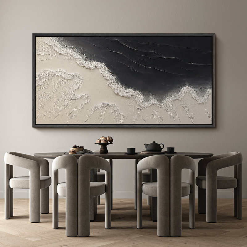 Large Framed Canvas Print Wall Art - Neutral Abstract Painting Print for Minimalist Modern Wall Decor, Black, 30" H x 60" W