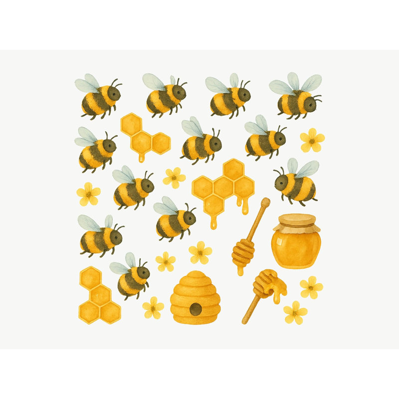 Bee And Honeycomb Wall Decals, Set of 27 Peel and Stick Nursery Wall Stickers, Satin Finish Removable Kids Room Wall Art, 20"W x 20"H (50 x 50 cm)