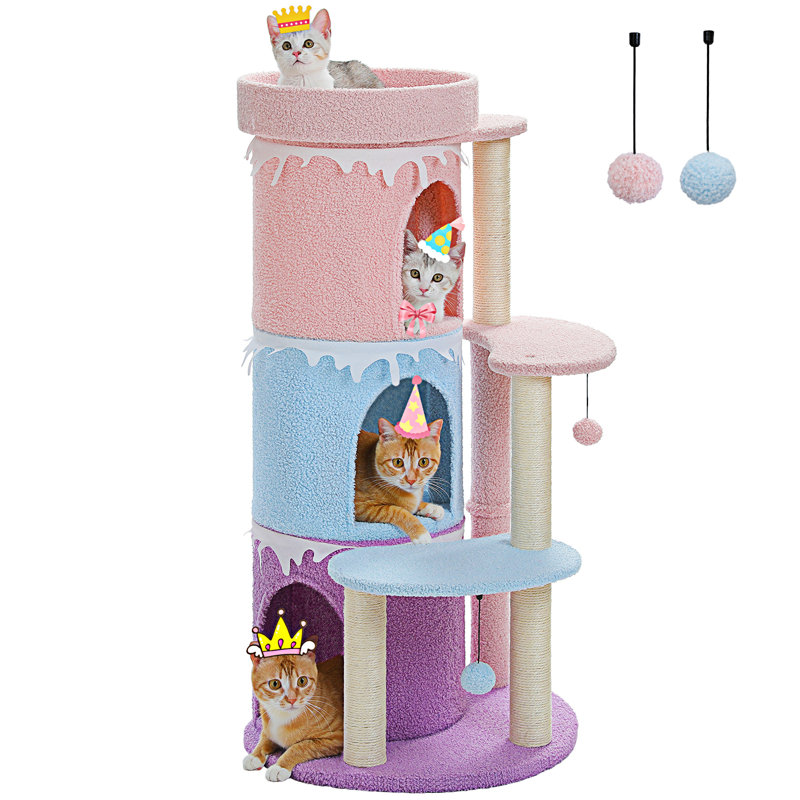 Pink 43'' Multi-Level Cat Tree Tower with Sisal Scratching Posts