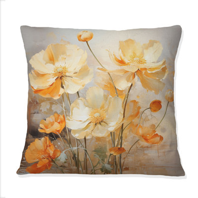 Peach Buttercups Romantic Impression I - Buttercups Printed Throw Pillow