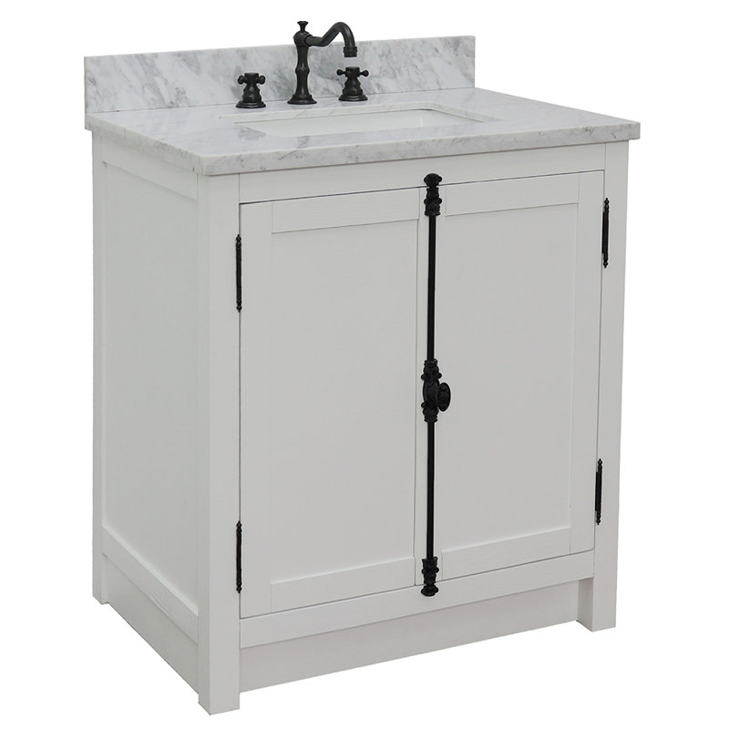 Ensemble de meuble-lavabo simple 31 po Ziemba, Glacier cendré, Marbre de Carrare blanc